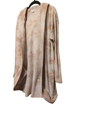 SO Beige Tie-Dye Hooded Open Cardigan